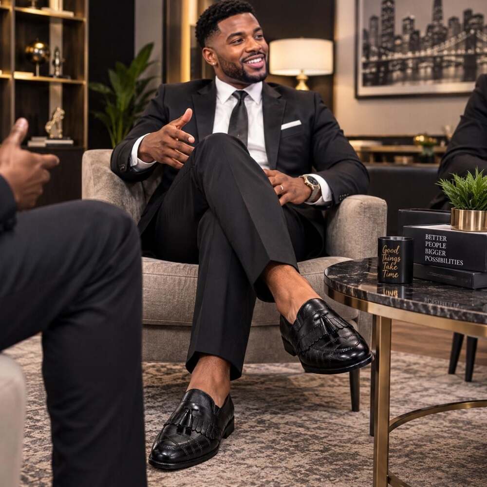 Giorgio Brutini Black Leather Tassel Loafers